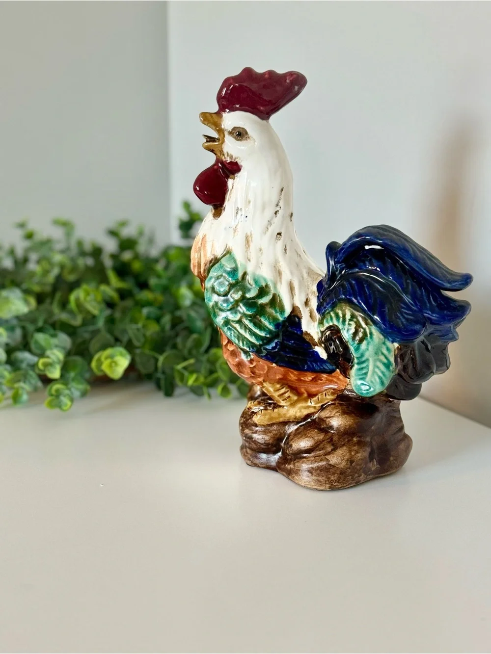 Large Vintage Artisan French Farmhouse Pottery Rooster Decor